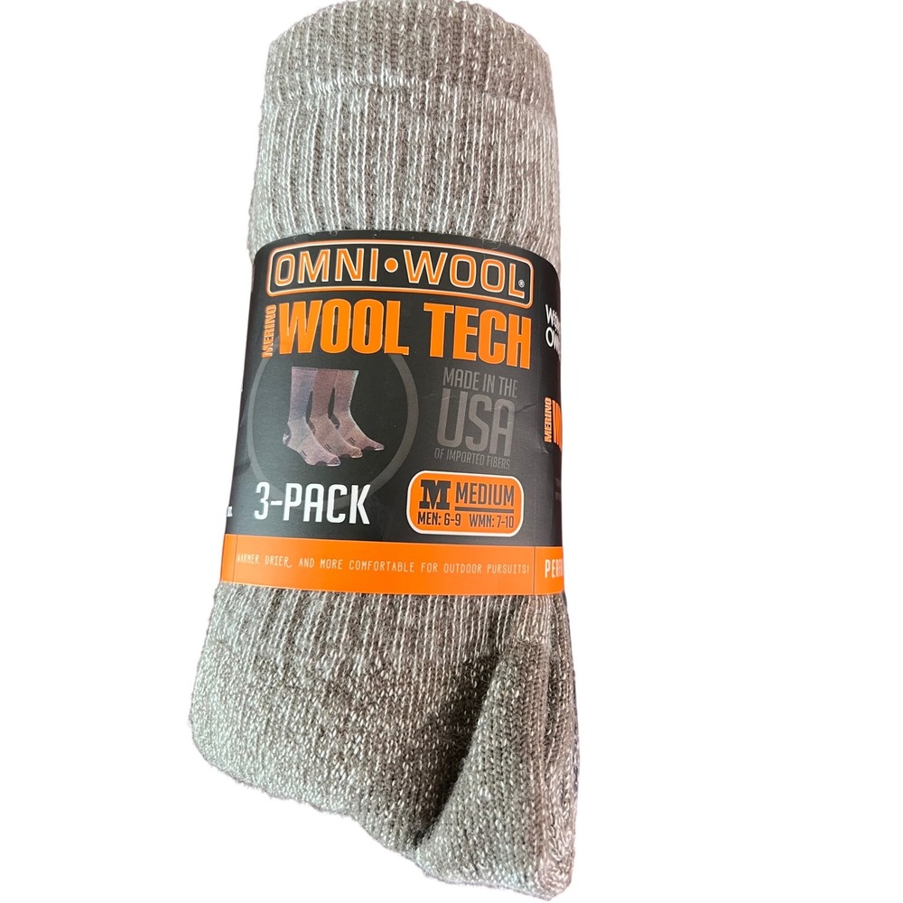 Omni-Wool Merino Wool Tech Mid-Weight Hikers 3-Pack Mens 6-9 Medium Socks USA